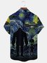 Royaura Mysterious Animals Bigfoot & ET Blue Men's Hawaiian Shirts Art Stretch Wrinkle Free Seersucker Aloha Camp Pocket Shirts