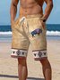 Royaura Retro Geometric Bull Print Men's Drawstring Beach Shorts Casual Shorts
