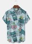Royaura Hawaiian Tiki Print Men's Button Pocket Short Sleeve Shirt