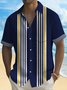 Royaura Retro Striped Bowling Print Men's Button Pocket Short Sleeve Shirt