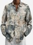 Royaura 50‘s Vintage Textured Gray Men's Long Sleeve Shirts Pockets Casual Art Camp Aloha Button-Down Shirts