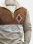Royaura 50's Vintage Aztec Geometric Brown Men's Stand Collar Sweatshirts Outdoor Camping Pullover Tops