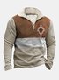 Royaura 50's Vintage Aztec Geometric Brown Men's Stand Collar Sweatshirts Outdoor Camping Pullover Tops