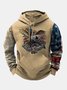 Royaura Vintage American Flag Khaki Drawstring Hoodies American Eagle Western Camp Warm Pocket Pullover Sweatshirts
