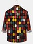 Royaura 50’s Vintage Mid-Century Geometric Black Men's Shirts Stretch Plus Size Aloha Camp Pocket Long Sleeve  Shirts