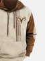 Royaura 50’s Vintage Aztec Geometric Khaki Men's Drawstring Hoodies Pocket Patch Outdoor Camp Pullover Sweatshirts
