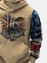 Royaura Vintage American Flag Khaki Drawstring Hoodies American Eagle Western Camp Warm Pocket Pullover Sweatshirts