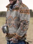 Royaura Men's Geometric Print Warm Zip Stand Collar Sweatshirt