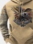 Royaura Vintage American Flag Khaki Drawstring Hoodies American Eagle Western Camp Warm Pocket Pullover Sweatshirts