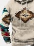 Royaura 50's Vintage Aztec Geometric Khaki Men's Drawstring Hoodies Pocket Outdoor Camping Pullover Sweatshirts