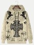 Royaura Men's Viking Cross Print Vintage Drawstring Hoodie