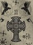 Royaura Men's Viking Cross Print Vintage Drawstring Hoodie