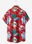 Royaura Christmas Holiday Red Men's Hawaiian Shirt Elk Cartoon Art Stretch Pocket Camp Shirts