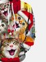 Royaura Holiday Christmas Red Men's Drawstring Hoodies Cat Stretch Plus Size Party Animal Pullover Sweatshirts