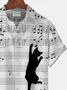 Royaura Men's Music Note Cat Print Button Pocket Shirt