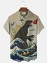 Royaura Vintage Ukiyo-e Dinosaur Khaki Men's Hawaiian Shirts Monster Stretch Plus Size Aloha Camp Pocket Shirts