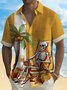 Royaura Men's Halloween Skull Coconut Tree Print Button Pocket Shirt