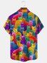 Royaura Men's Cartoon Cat Print Button Pocket Shirt