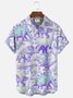Royaura Retro Casual Purple Dinosaur Cartoon Men's Hawaiian Shirts Stretch Aloha Camp Animal Pocket Shirts