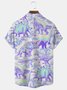 Royaura Retro Casual Purple Dinosaur Cartoon Men's Hawaiian Shirts Stretch Aloha Camp Animal Pocket Shirts