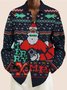 Royaura Christmas Holiday Navy Long Sleeve Casual Shirts Santa Claus Cartoon Art Camp Button Shirts