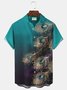 Royaura Vintage Malachite Green Feather Men's Hawaiian Shirts Stretch Plus Size Aloha Camp Pocket Shirts