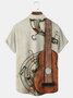 Royaura Vintage Guitar Note Art Khaki Men's Aloha Shirts Instrumental Stretch Plus Size Camp Pocket Button Down Casual Shirts