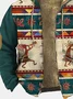 Royaura Vintage Western Cowboy Aztec Fleece Men's Drawstring Hoodies Coat Warm Zip Cardigan Jacket Outwear