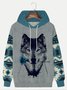 Royaura Men's Geometric Wolf Rose Print Drawstring Hooded Sweatshirt