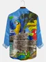 Royaura Parrot Print Men's Button Pocket Long Sleeve Shirt
