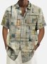 Royaura Men's Retro Geometric Ombre Print Button-Down Short Sleeve Shirt