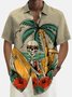 Royaura Hawaiian Coconut Tree Skull Surf Print Men's Button Pocket Shirt