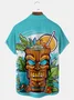 Royaura Tiki Coconut Tree Print Men's Button Pocket Short Sleeve Shirt