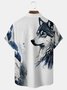 Royaura Retro Wolf Cartoon Men's Casual Shirt Art Aloha Button Pocket Animal Shirts