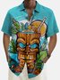 Royaura Tiki Coconut Tree Print Men's Button Pocket Short Sleeve Shirt