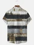 Royaura 50's Retro Geometric Khaki Men's Hawaiian Shirts Wrinkle Free Seersucker Art Aloha Camp Pocket Shirts