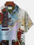 Royaura 50's Retro Medieval Rock Men's Aloha Shirts Guitar Art Stretch Large Size Pocket Camp Shirts
