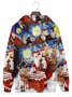Royaura Holiday Christmas Blue Men's Drawstring Hoodies Cartoon Santa Elk Stretch Plus Size Camp Pullover Sweatshirts