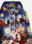Royaura Holiday Christmas Blue Men's Drawstring Hoodies Cartoon Santa Elk Stretch Plus Size Camp Pullover Sweatshirts