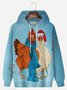 Royaura Christmas Rooster Cartoon Fun Blue Men's Drawstring Hoodies Stretch Plus Size Holiday Pullover Sweatshirts
