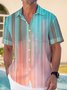 Royaura Striped Ombre Resort Men's Hawaiian Shirt Stretch Garment Aloha Camp Pocket Shirt
