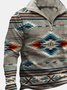 Royaura Vacation Vintage Aztec Stand-up Collar Half-zip Sweatshirts Western Ethnic Geometric Men's Warm Comfortable Pullover Tops