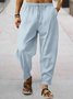Royaura Beach Holiday Men's White Casual Stripe Pants Breathable Comfortable Elastic Waistband Trousers