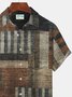 Royaura Vintage Art Geometric Brown Men's Casual Shirts Stretch Plus Size Button Down Aloha Camp Pocket Shirts