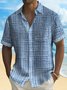 Royaura Vintage Checkered Blue Men's Seersucker Camp Shirts Stretch Anti-Wrinkle Easy Care Pocket Button Hawaiian Shirts