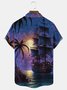 Royaura Nautical Pirate Ship Print Men's Button Pocket Short Sleeve Shirt