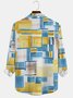 Royaura Geometric Contrast Men's Casual Basics Oversized Beach Everyday Long Sleeve Shirt