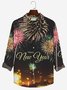 Royaura Happy New Year Holiday Men's Stretch Oversized Long Sleeve Shirt