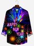 Royaura Fireworks New Year Print Men's Button Up Long Sleeve Shirt