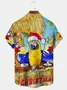 Royaura Men's Christmas Parrot Print Button Pocket Short Sleeve Shirt